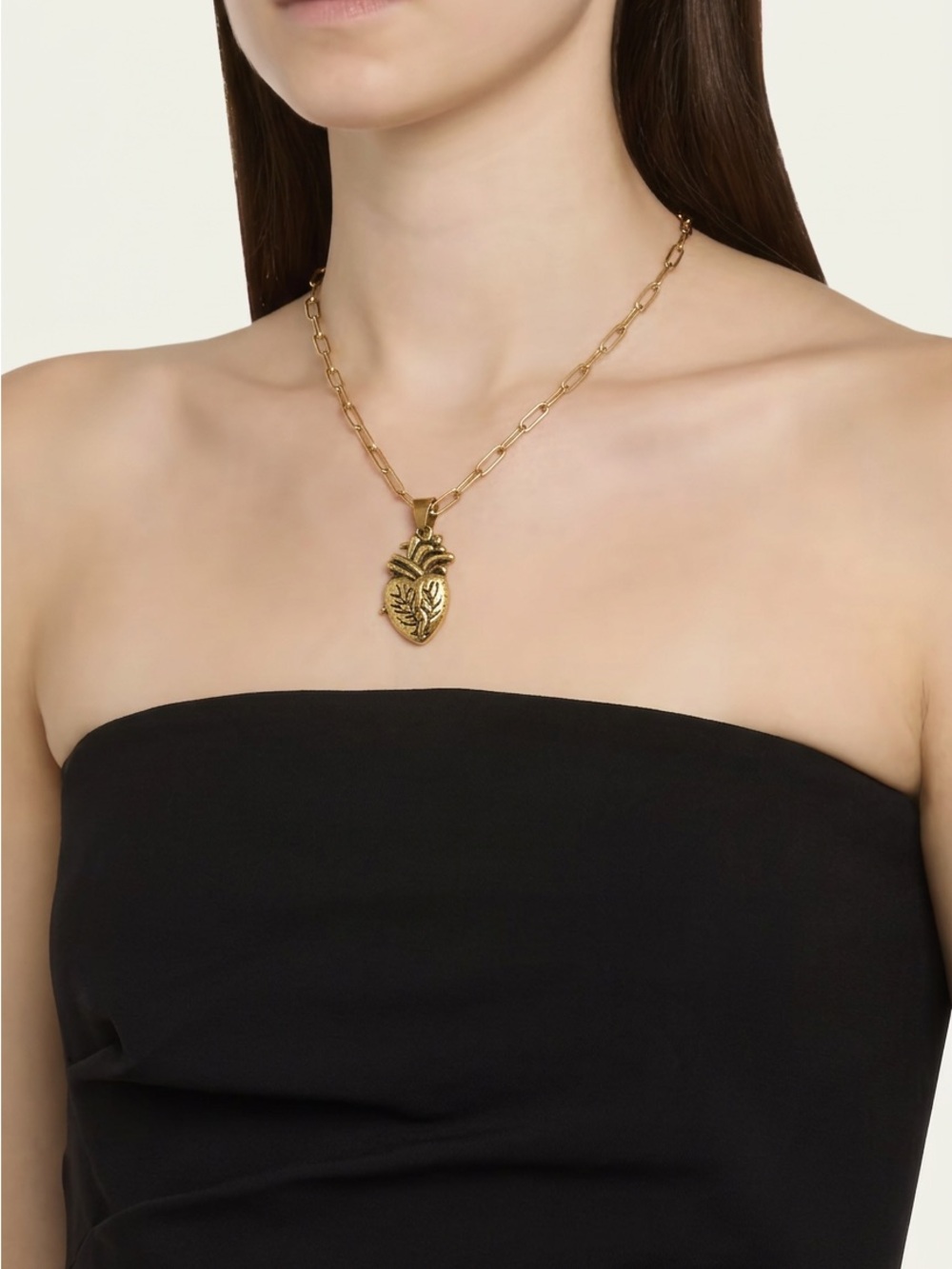 Classic Everyday French Gold Anatomical Heart Pendant Necklace - Women Jewelry